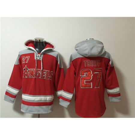 Men's Los Angeles Angels #27 Mike Trout Red Ageless Must-Have Lace-Up Pullover Hoodie