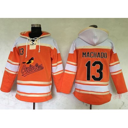 Orioles #13 Manny Machado Orange Sawyer Hooded Sweatshirt MLB Hoodie