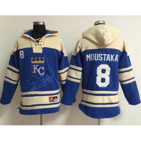 Royals #8 Mike Moustakas Light Blue Sawyer Hooded Sweatshirt MLB Hoodie