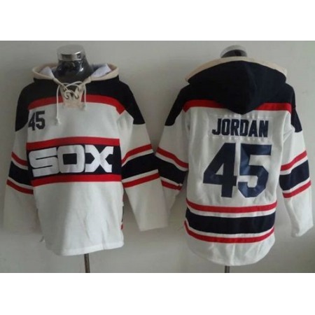 White Sox #45 Michael Jordan White Sawyer Hooded Sweatshirt Alternate Home MLB Hoodie