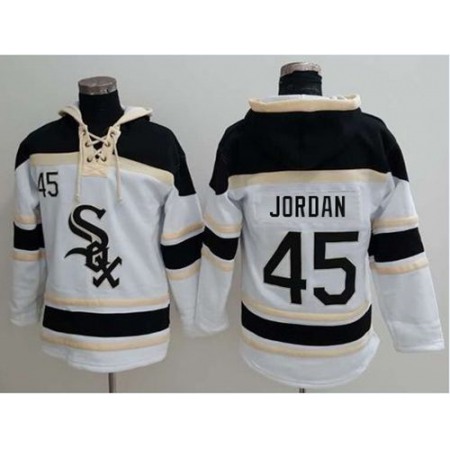 White Sox #45 Michael Jordan White Sawyer Hooded Sweatshirt MLB Hoodie