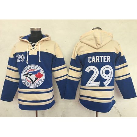 Blue Jays #29 Joe Carter Blue Sawyer Hooded Sweatshirt MLB Hoodie