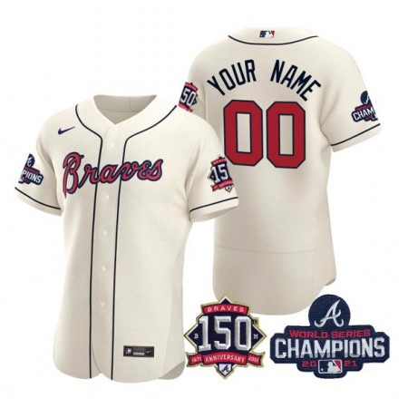 Men's Atlanta Braves Cream ACTIVE PLAYER Custom 2021 World Series Champions With 150th Anniversary Flex Base Stitched Jersey