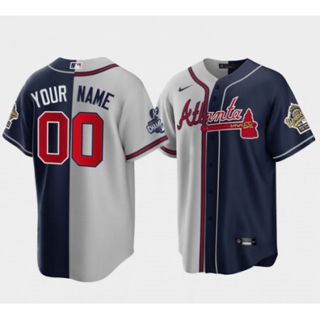 Men's Atlanta Braves Customized Gray Navy Two tone Split Cool Base Stitched Jersey