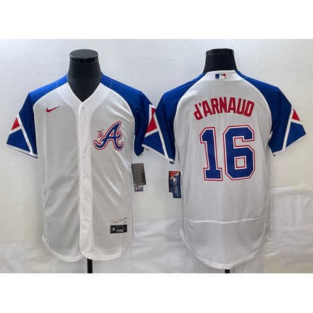 Men's Atlanta Braves #16 Travis d'Arnaud White 2023 City Connect Flex Base Stitched Jersey