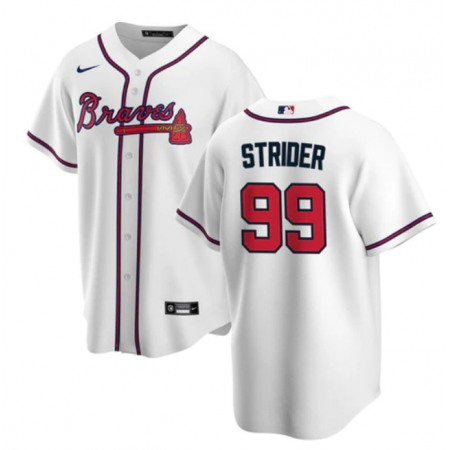 Men's Atlanta Braves #99 Spencer Strider White Cool Base Stitched Baseball Jersey