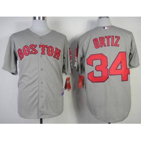 Red Sox #34 David Ortiz Grey Stitched MLB Jersey