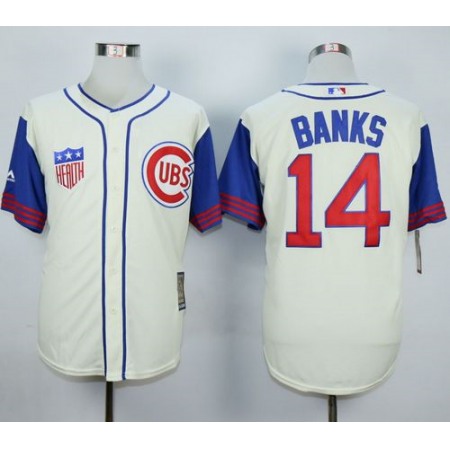 Cubs #14 Ernie Banks Cream/Blue 1942 Turn Back The Clock Stitched MLB Jersey