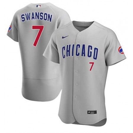 Men's Chicago Cubs #7 Dansby Swanson Grey Flex Base Stitched Baseball Jersey