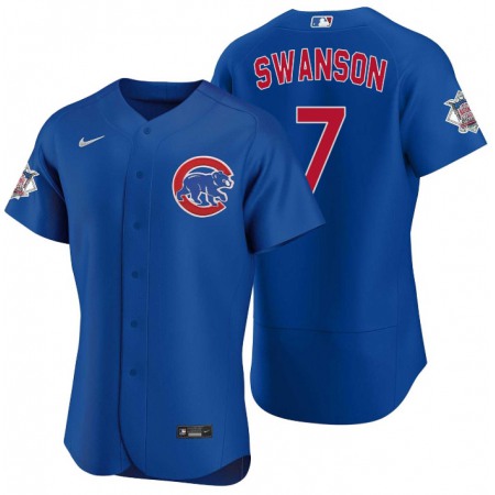 Men's Chicago Cubs #7 Dansby Swanson Royal Flex Base Stitched Baseball Jersey