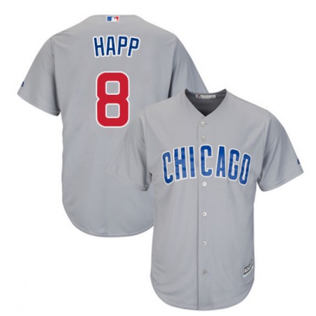 Men's Chicago Cubs #8 ian Happ Replica Grey Cool Base Stitched Jersey