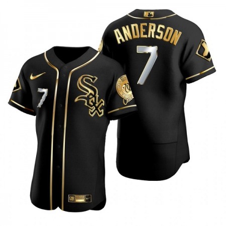 Men's Chicago White Sox #7 Tim Anderson Black Gold Flex Base Stitched Jersey