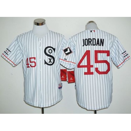 White Sox #45 Michael Jordan White(Black Strip) Cooperstown Stitched MLB Jersey