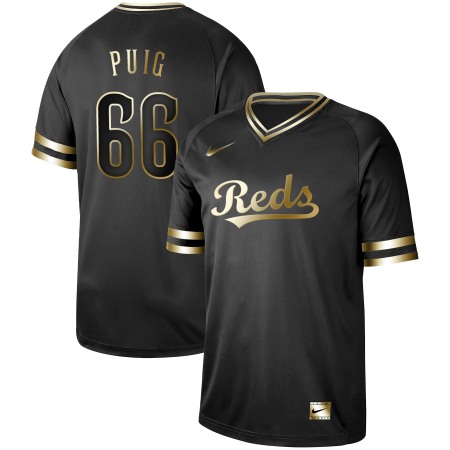 Men's Cincinnati Reds #66 Yasiel Puig Black Gold Stitched MLB Jersey