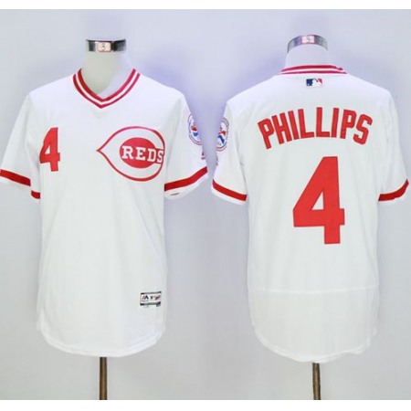 Reds #4 Brandon Phillips White Flexbase Authentic Collection Cooperstown Stitched MLB Jersey