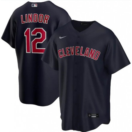 Men's Cleveland indians #12 Francisco Lindor Navy Cool Base Stitched Jersey