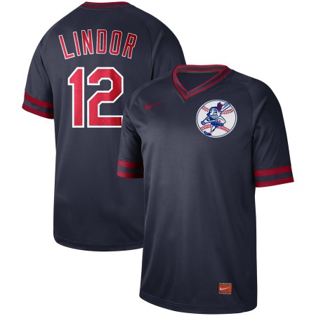 Men's Cleveland indians #12 Francisco Lindor Navy Cooperstown Collection Legend Stitched MLB Jersey