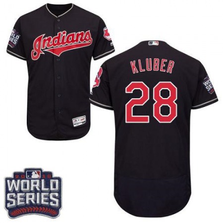 indians #28 Corey Kluber Navy Blue Flexbase Authentic Collection 2016 World Series Bound Stitched MLB Jersey