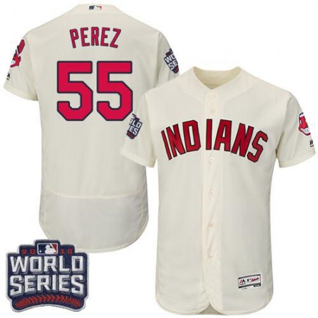 indians #55 Roberto Perez Cream Flexbase Authentic Collection 2016 World Series Bound Stitched MLB Jersey