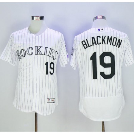 Rockies #19 Charlie Blackmon White Strip Flexbase Authentic Collection Stitched MLB Jersey