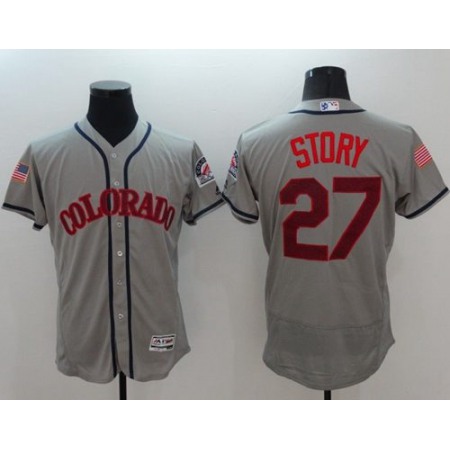 Rockies #27 Trevor Story Grey Fashion Stars & Stripes Flexbase Authentic Stitched MLB Jersey