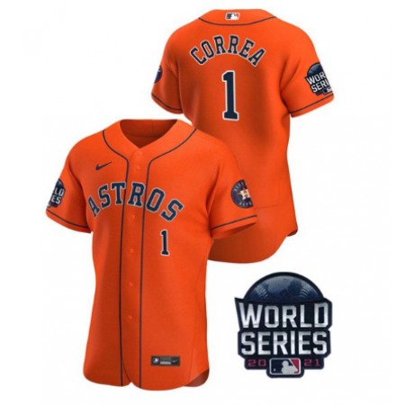 Men's Houston Astros #1 Carlos Correa 2021 Orange World Series Flex Base Stitched Baseball Jersey