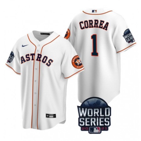 Men's Houston Astros #1 Carlos Correa 2021 White World Series Cool Base Stitched Baseball Jersey