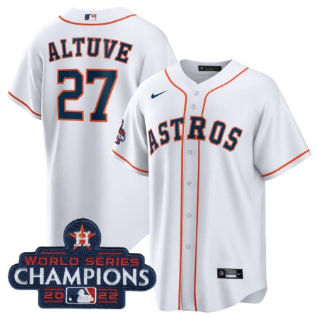 Men's Houston Astros #27 Jose Altuve White 2022 World Series Champions Home Stitched Baseball Jersey