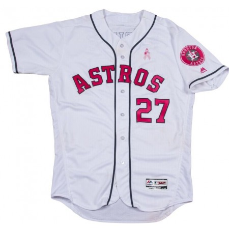 Men's Houston Astros #27 Jose Altuve White Pink Flex Base Stitched Baseball Jersey