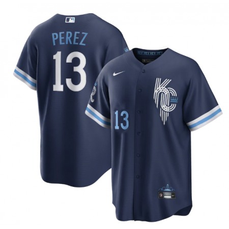 Men's Kansas City Royals #13 Salvador Perez 2022 Navy City Connect Cool Base Stitched Jersey