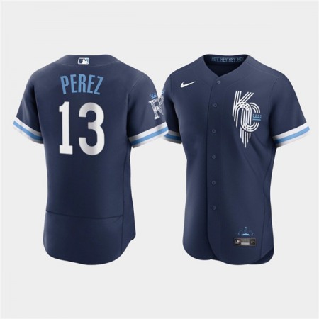 Men's Kansas City Royals #13 Salvador Perez 2022 Navy City Connect Flex Base Stitched MLB Jersey