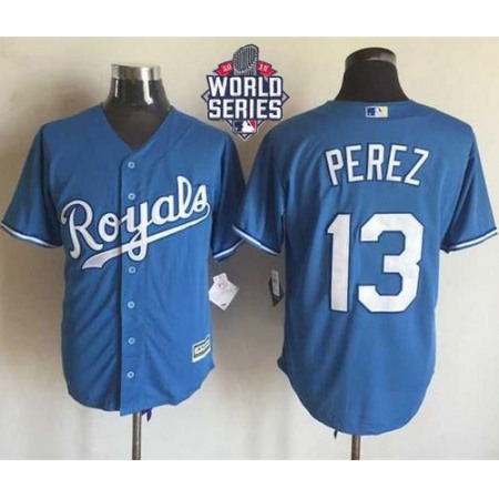 Royals #13 Salvador Perez Light Blue Alternate 1 New Cool Base W/2015 World Series Patch Stitched MLB Jersey