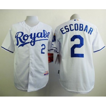 Royals #2 Alcides Escobar White Cool Base Stitched MLB Jersey