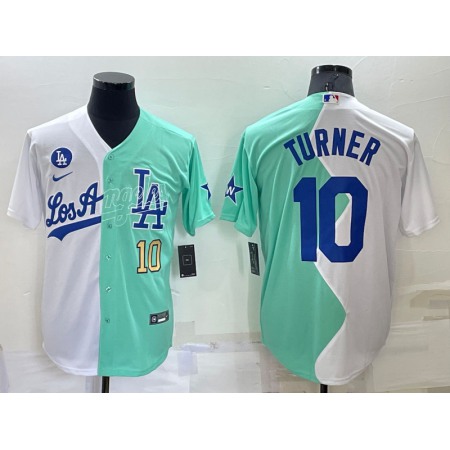 Men's Los Angeles Dodgers #10 Justin Turner 2022 All-Star White/Green Cool Base Stitched Baseball Jersey