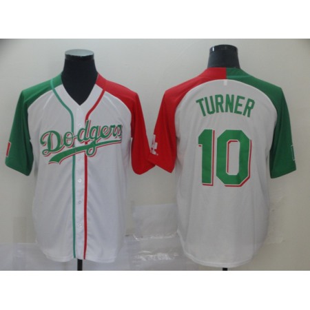 Men's Los Angeles Dodgers #10 Justin Turner White Green Stitched Baseball Jersey