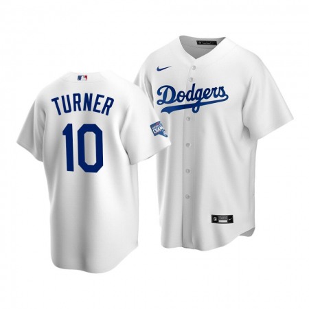 Men's Los Angeles Dodgers #10 Justin Turner White 2020 World Series Champions Home Patch Stitched Jersey