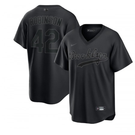 Men's Brooklyn Dodgers #42 Jackie Robinson Black Pitch Black Fashion Replica Stitched Jersey