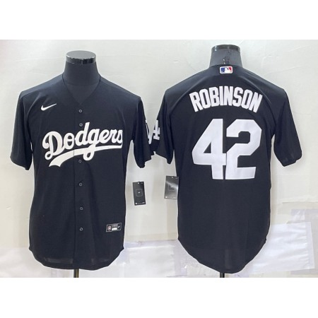 Men's Los Angeles Dodgers #42 Jackie Robinson Black Cool Base Stitched Jersey