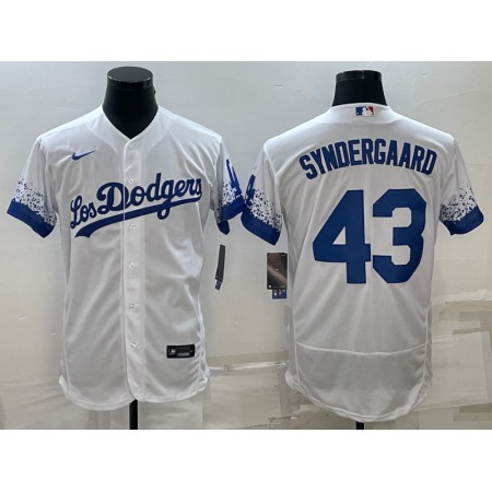 Men's Los Angeles Dodgers #43 Noah Syndergaard White City Connect Flex Base Stitched Baseball Jersey