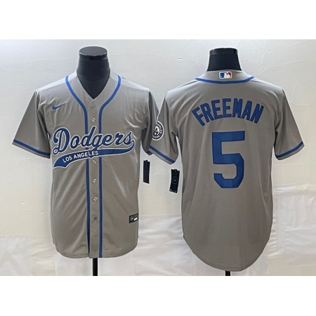 Men's Los Angeles Dodgers #5 Freddie Freeman Gray Cool Base Stitched Baseball Jersey