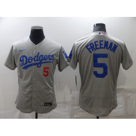 Men's Los Angeles Dodgers #5 Freddie Freeman Grey Flex Base Stitched Jersey