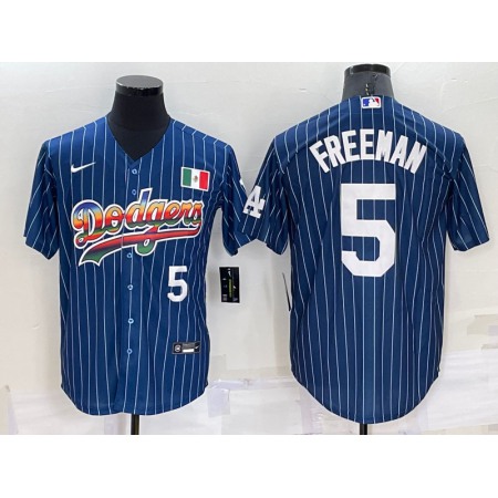 Men's Los Angeles Dodgers #5 Freddie Freeman Navy Mexico Rainbow Cool Base Stitched Baseball Jersey