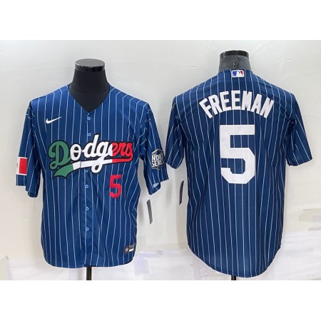 Men's Los Angeles Dodgers #5 Freddie Freeman Navy Mexico World Series Cool Base Stitched Baseball Jersey