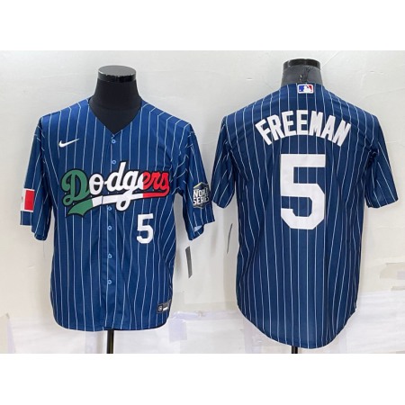 Men's Los Angeles Dodgers #5 Freddie Freeman Navy Mexico World Series Cool Base Stitched Baseball Jersey