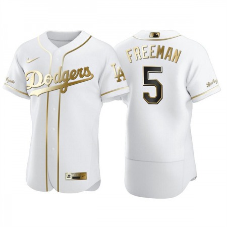 Men's Los Angeles Dodgers #5 Freddie Freeman White Golden Flex Base Stitched Jersey