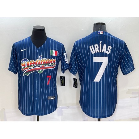 Men's Los Angeles Dodgers #7 Julio Urias Navy Mexico Rainbow Cool Base Stitched Baseball Jersey