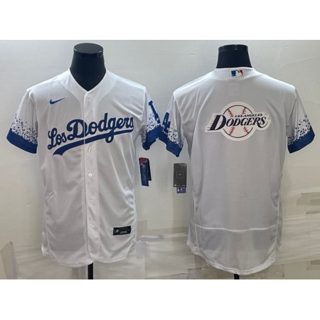 Men's Los Angeles Dodgers White Team Big Logo Flex Base Stitched Baseball Jersey