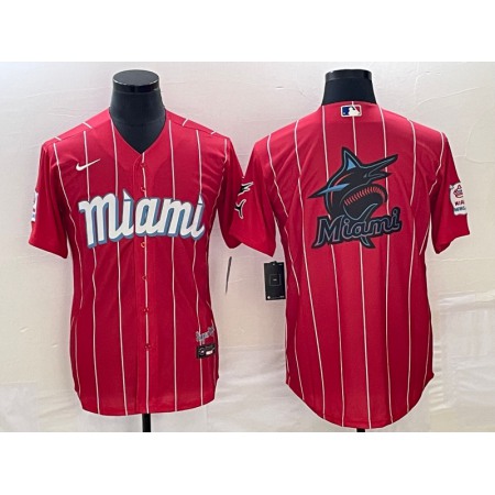 Men's Miami Marlins Red Team Big Logo Cool Base Stitched Baseball Jersey