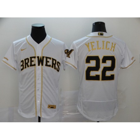 Men's Milwaukee Brewers #22 Christian Yelich Blank 2020 White Golden Flex Base Stitched MLB Jersey