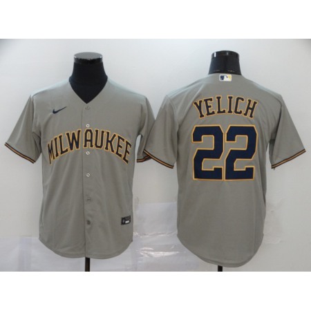 Men's Milwaukee Brewers #22 Christian Yelich Grey Cool Base Stitched MLB Jersey